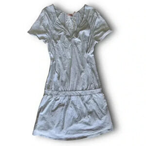 Vintage Juicy Couture Gray Short Sleeve Dress Logo Script Crown Embroidery S Y2K